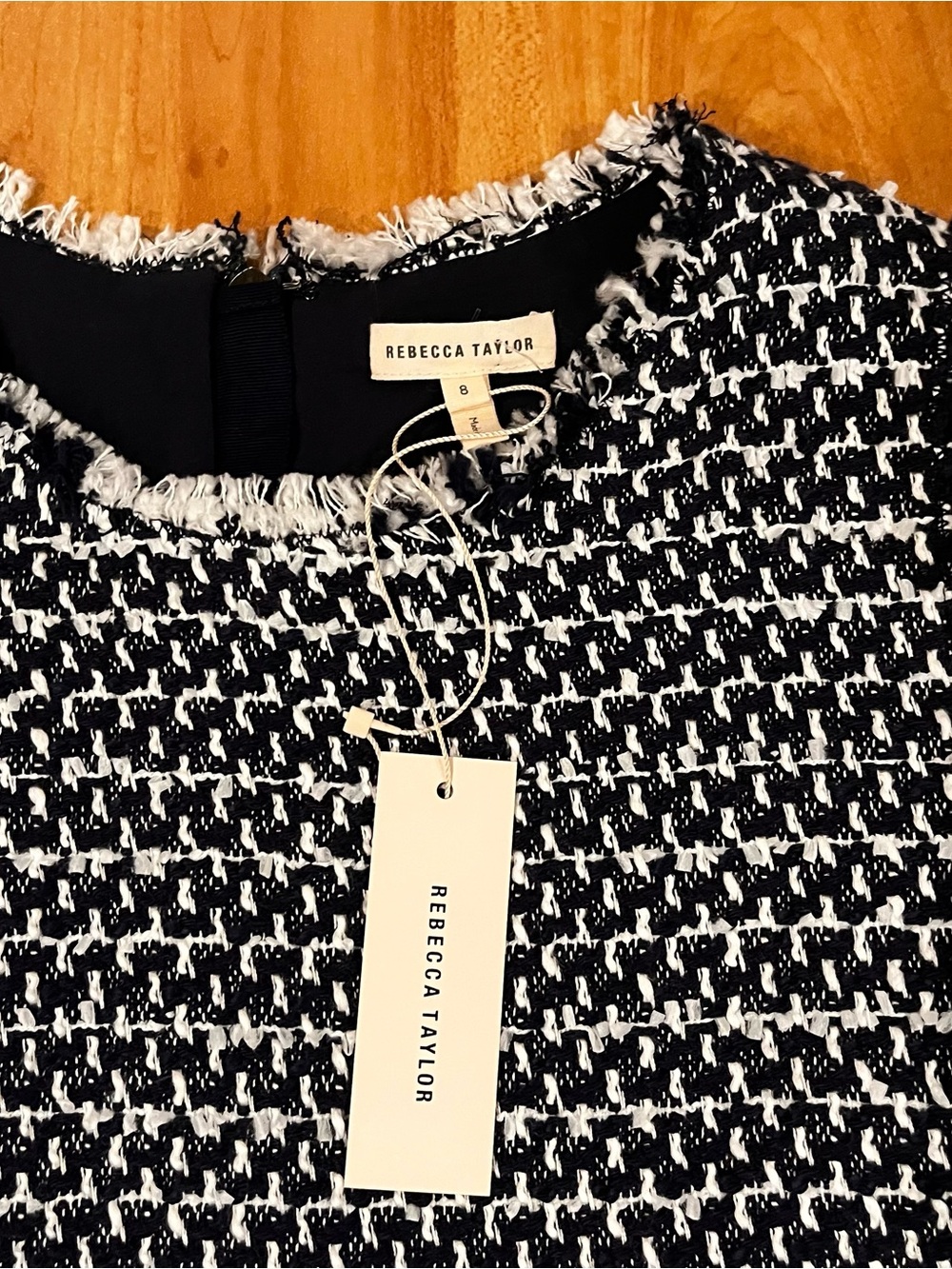 NWT Rebecca Taylor Tweed Boucle Fit & Flare Dress Black White Size 8 - Picture 4 of 7